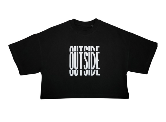 "Outside" - Women's Cropped Oversized Tee (Black)