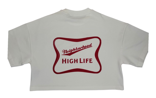 "Neighborhood High Life" - Women's Cropped Oversized Tee (Cream)