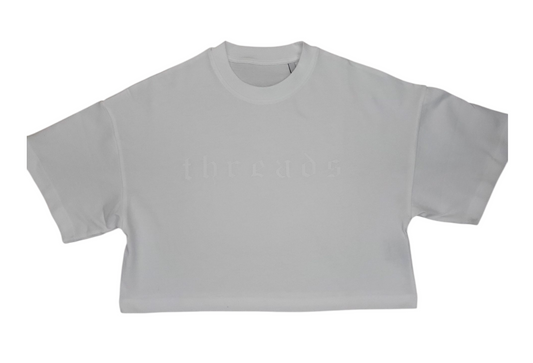 "Threads" - Women's Cropped Oversized Tee (White)